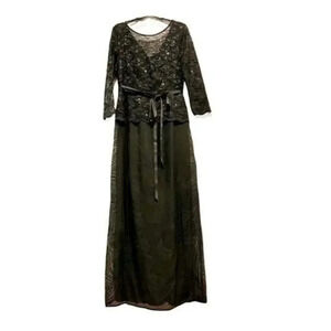 Miss Kim USA Black illusion long gown with lace and sequin upper NWOT SIZE LARGE